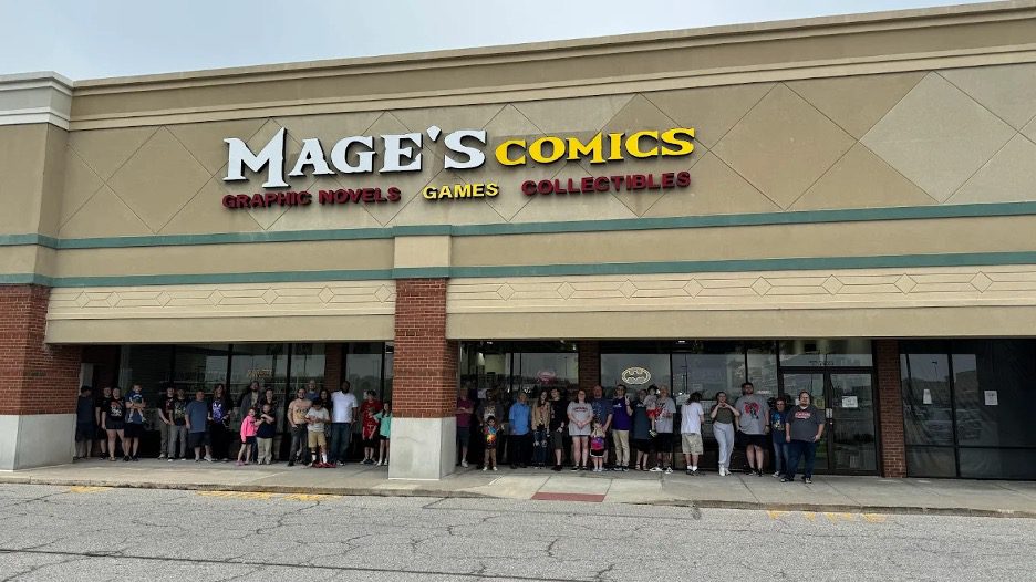 The exterior of Mage’s Comics and Games in Indianapolis, Indiana.